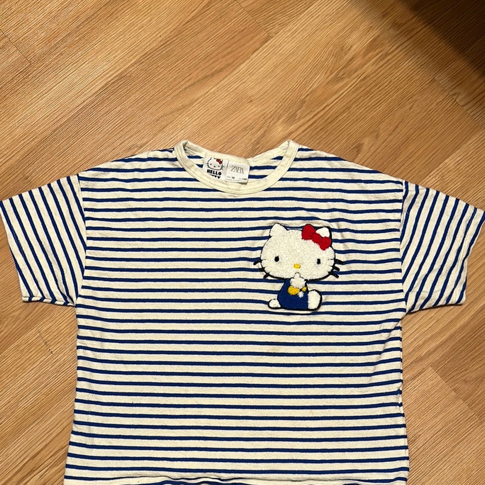 ZARA Hello Kitty Striped Blue and White  T-Shirt